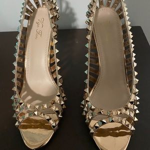 Metallic Gold Studded Stiletto Pumps